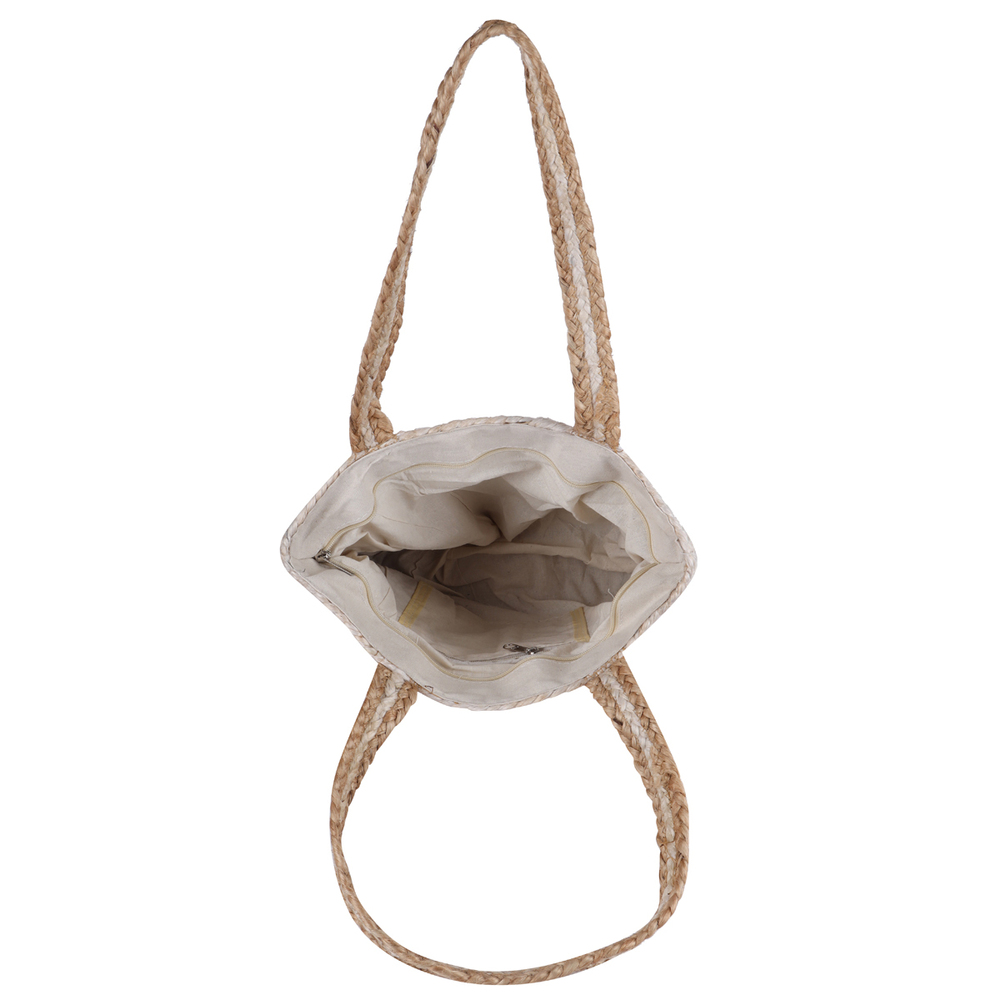 Handmade Two-Tone Jute Tote Bag with Braided Handles  Eco-Friendly, Stylish & Durable  Natural & White