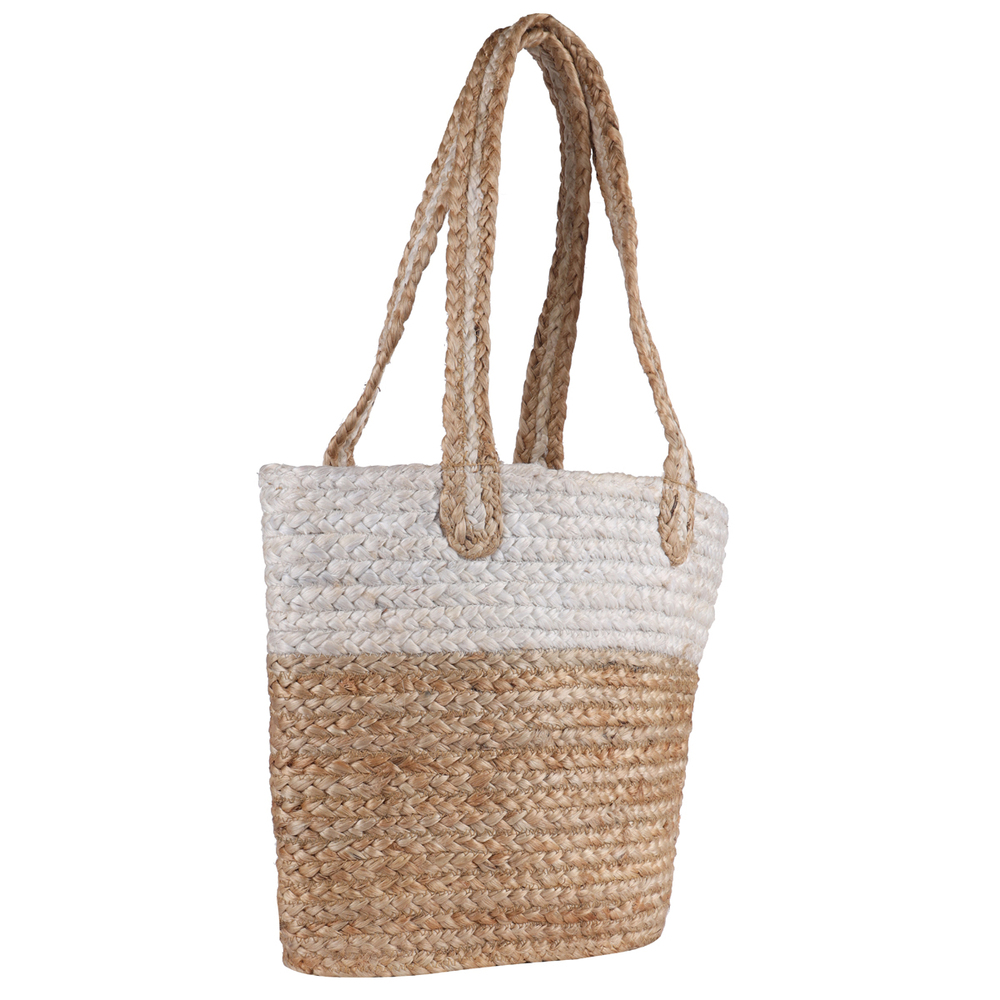 Handmade Two-Tone Jute Tote Bag with Braided Handles  Eco-Friendly, Stylish & Durable  Natural & White