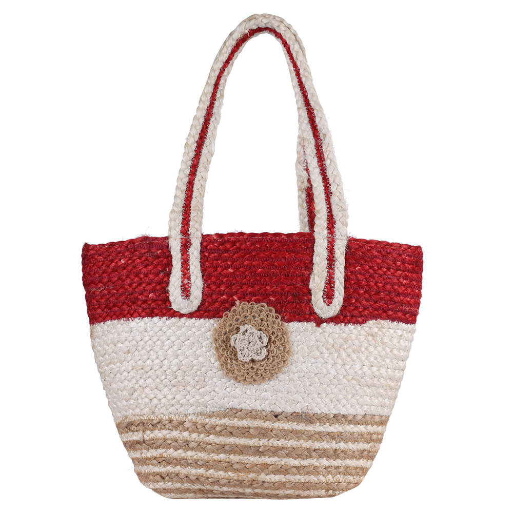 Product Title: Handmade Eco-Friendly Jute Tote Bag  Tricolor Braided Design | Sustainable Shoulder Bag for Women | Stylish & Reusable Shopping Handbag