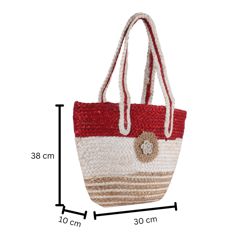 Product Title: Handmade Eco-Friendly Jute Tote Bag  Tricolor Braided Design | Sustainable Shoulder Bag for Women | Stylish & Reusable Shopping Handbag