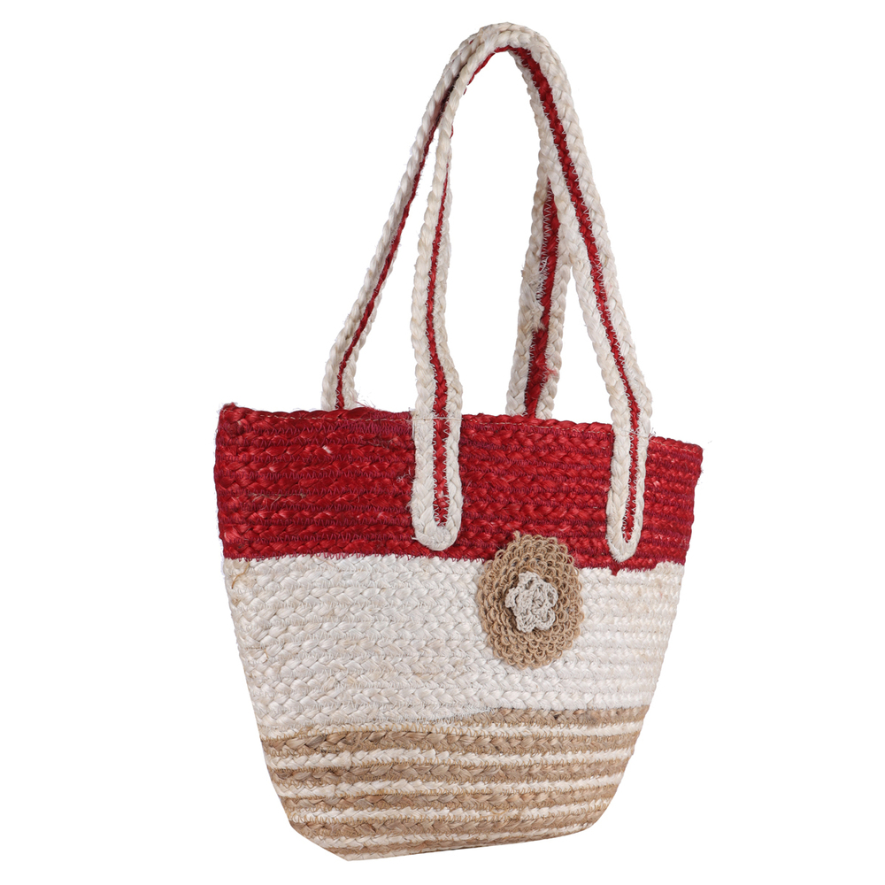 Product Title: Handmade Eco-Friendly Jute Tote Bag  Tricolor Braided Design | Sustainable Shoulder Bag for Women | Stylish & Reusable Shopping Handbag