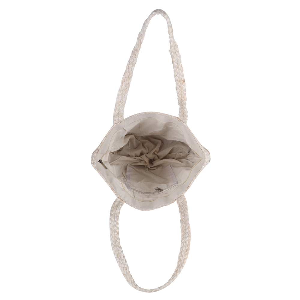Handcrafted Two-Tone Jute Tote Bag with Braided Handles and Floral Accent  Eco-Friendly and Stylish