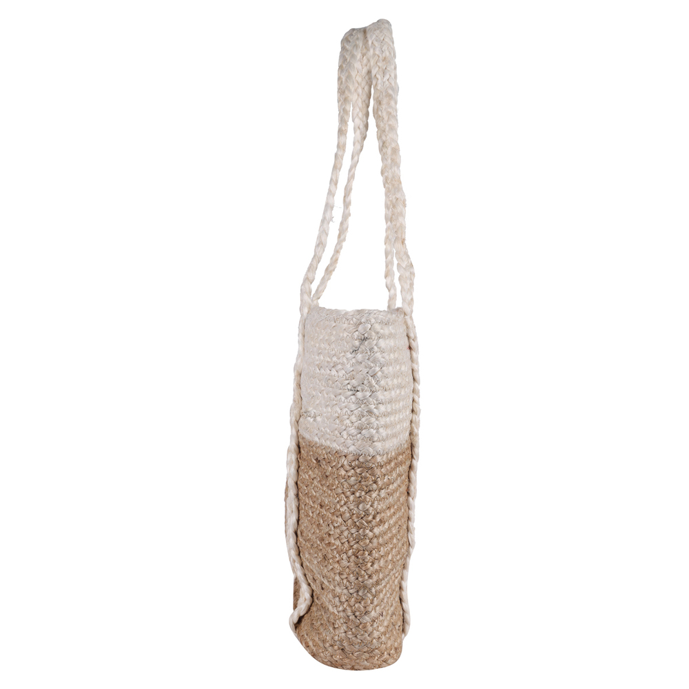 Handcrafted Two-Tone Jute Tote Bag with Braided Handles and Floral Accent  Eco-Friendly and Stylish