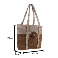 Handcrafted Two-Tone Jute Tote Bag with Braided Handles and Floral Accent  Eco-Friendly and Stylish