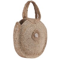 Eco-Friendly Handcrafted Round Jute Handbag with Floral Patch  Natural Sustainable Sling Tote for Women