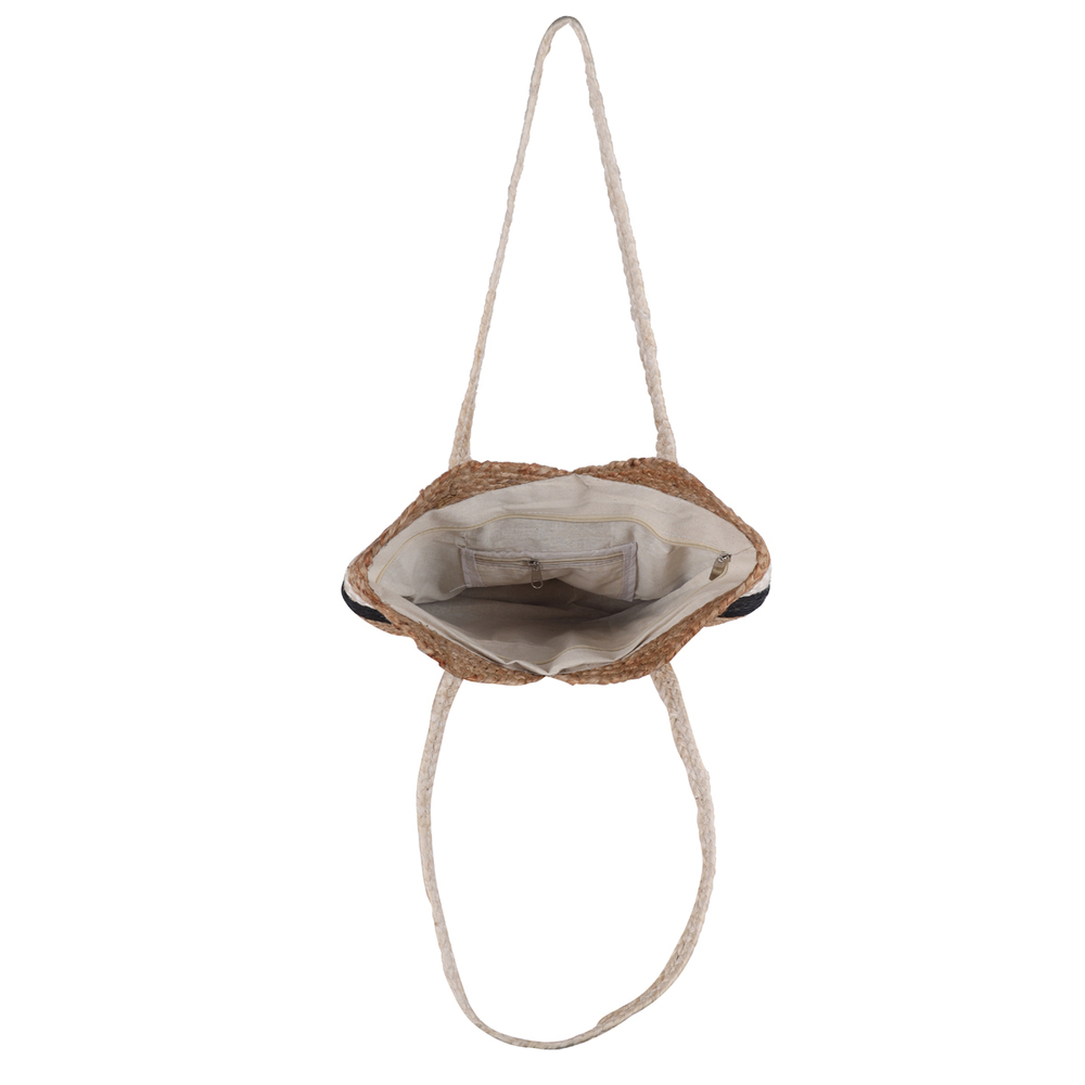 Eco-Friendly Handcrafted Round Jute Handbag with Floral Patch  Natural Sustainable Sling Tote for Women