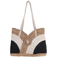Handcrafted Eco-Friendly Jute Tote Bag with Black & Natural Color Blocking a   Stylish Shoulder Bag for Women