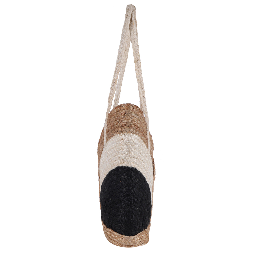 Handcrafted Eco-Friendly Jute Tote Bag with Black & Natural Color Blocking  Stylish Shoulder Bag for Women