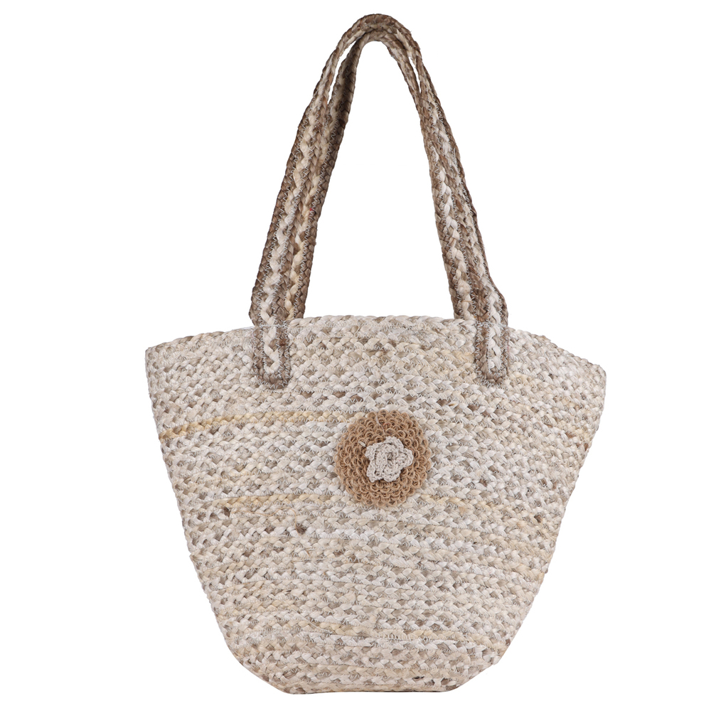 Eco-Friendly Woven Tote Bag with Flower Design  Handmade Natural Fiber Shoulder Bag for Women