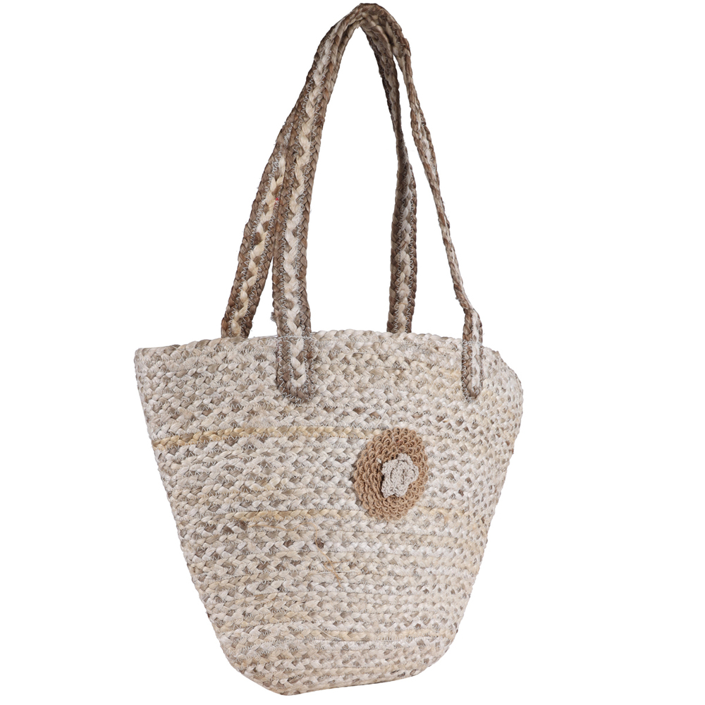 Eco-Friendly Woven Tote Bag with Flower Design  Handmade Natural Fiber Shoulder Bag for Women