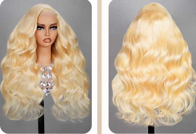 613 Blonde Lace Front Wigs Human Hair Pre Plucked 220% Density 613 Body Wave Wig Human Hair for Black Women 26 Inch