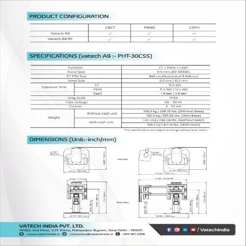 Vatech A9 X-ray Machine - Light Source: Yes