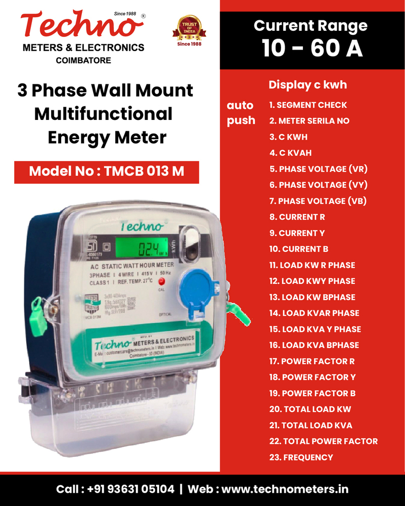 Three Phase Electrical Meter - 13m - Accuracy: Class 1