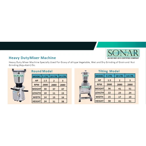 Tilting Heavy Duty Mixer Machine - Capacity: 14 Ltr/hr