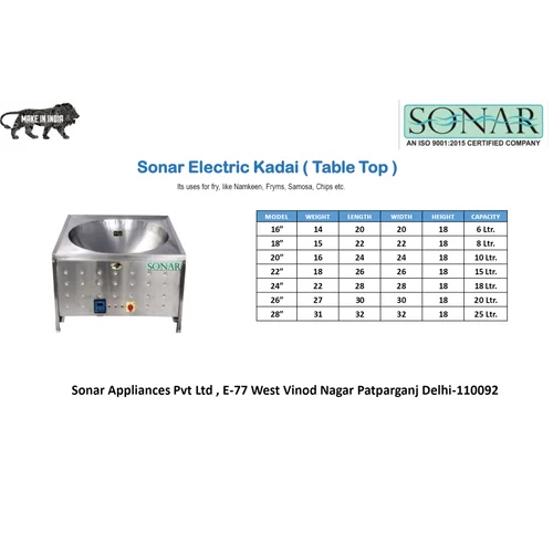 Electric Kadai (Table Top) - Feature: Eco Friendly