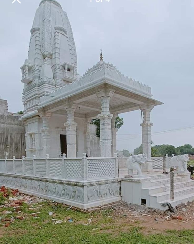 Marble Outdoor Temple - High-quality White Marble, Standard Size , Intricately Carved With Polished Finish For Durability And Elegance