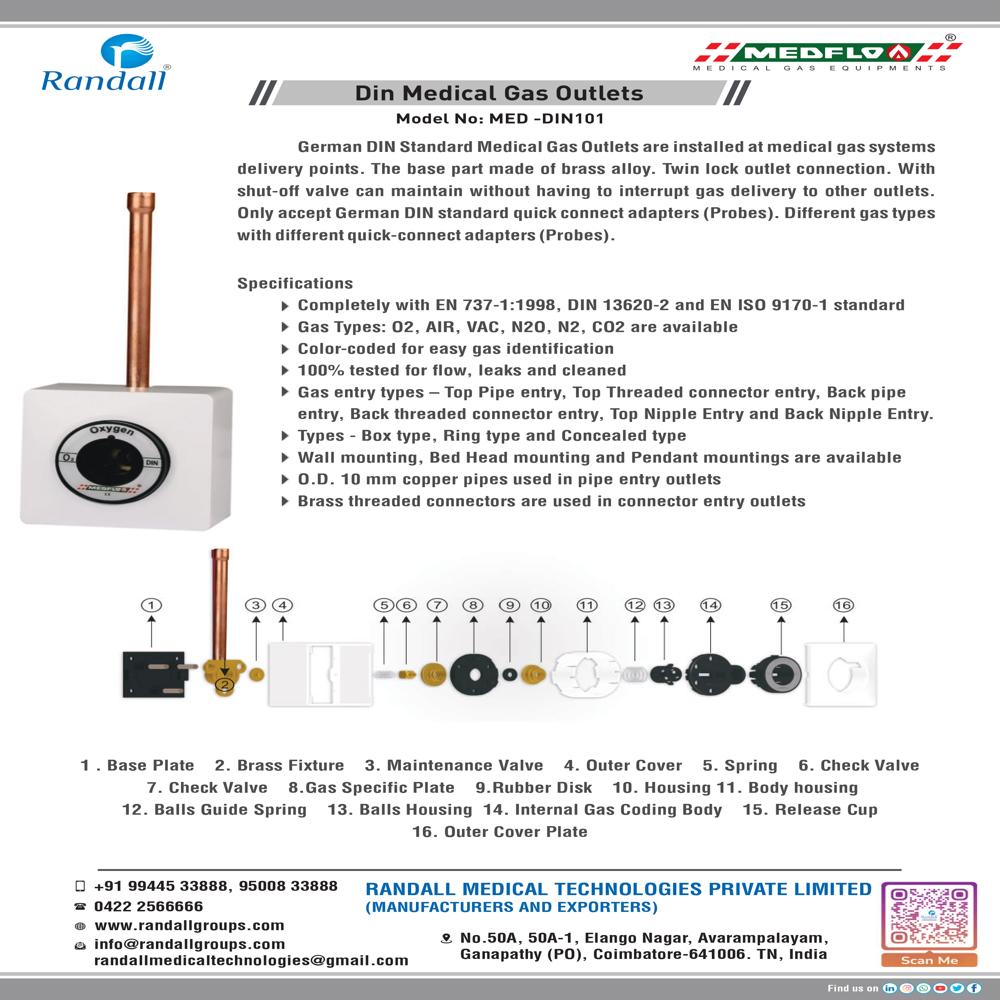 Din Back Entry Medical Gas Outles - Application: Electrical Connections