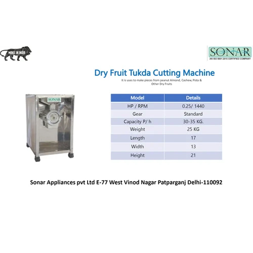 Dry Fruit Tukda Cutting Machine With Gear Box - Capacity: 30 Kg/hr