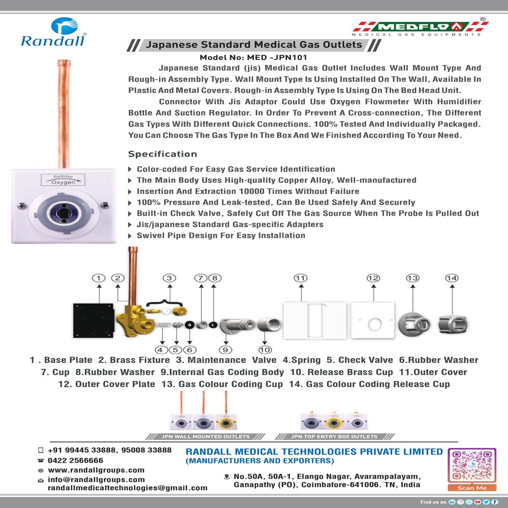 Jpn Pipe Entry Medical Gas Outlets - Application: Used In Plumbing For Connection With Pipes.