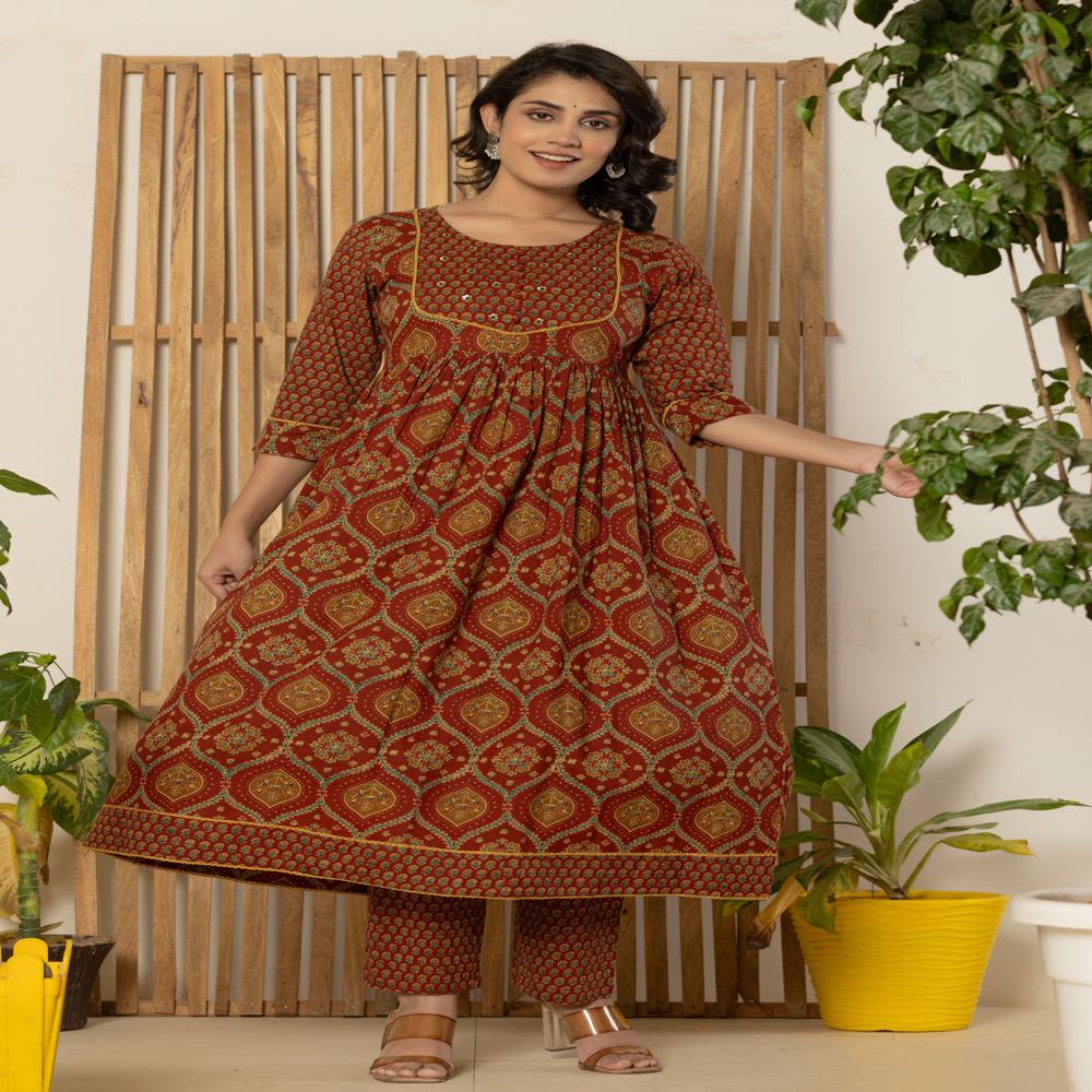 Sienna Ogee Print Anarkali Kurti Pant set with dupatta