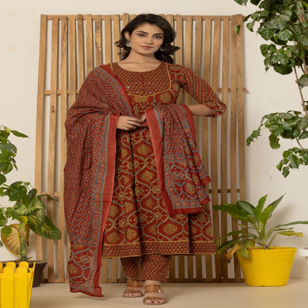 Sienna Ogee Print Anarkali Kurti Pant set with dupatta