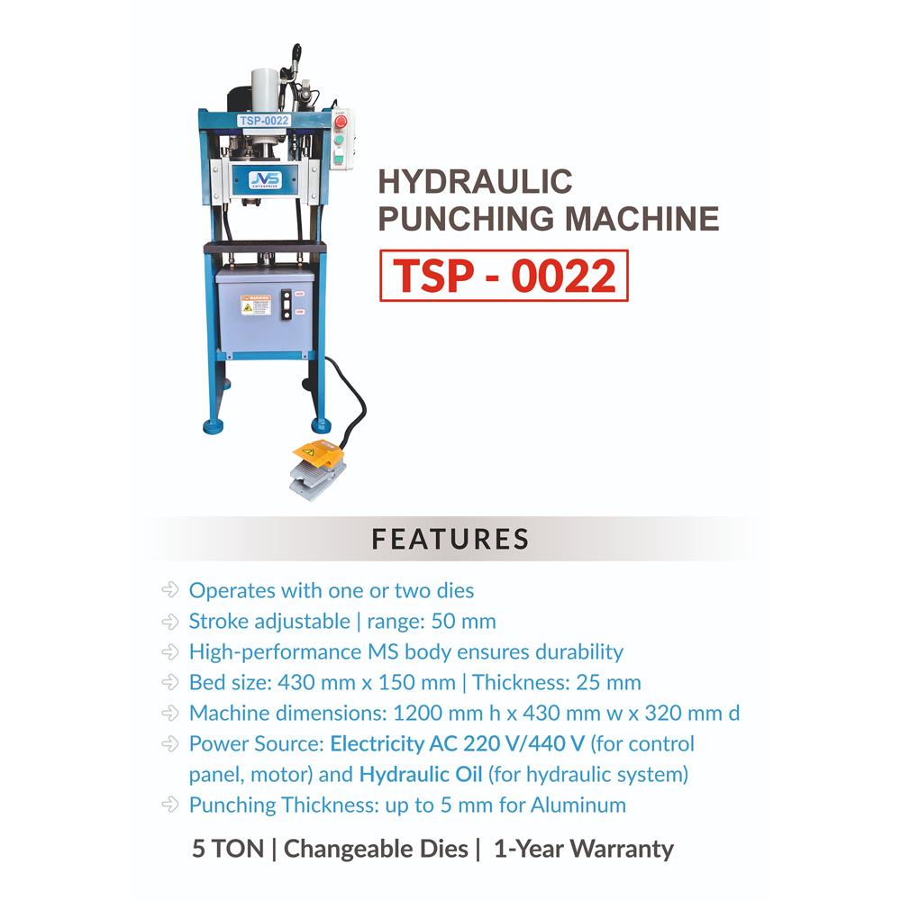 Aluminium Punching Machine - Mild Steel, 170 Kg, Blue, 440v, Hydraulic Processing, 5 Ton Capacity | Automatic Operation, 1-year Warranty, Dual Die Functionality