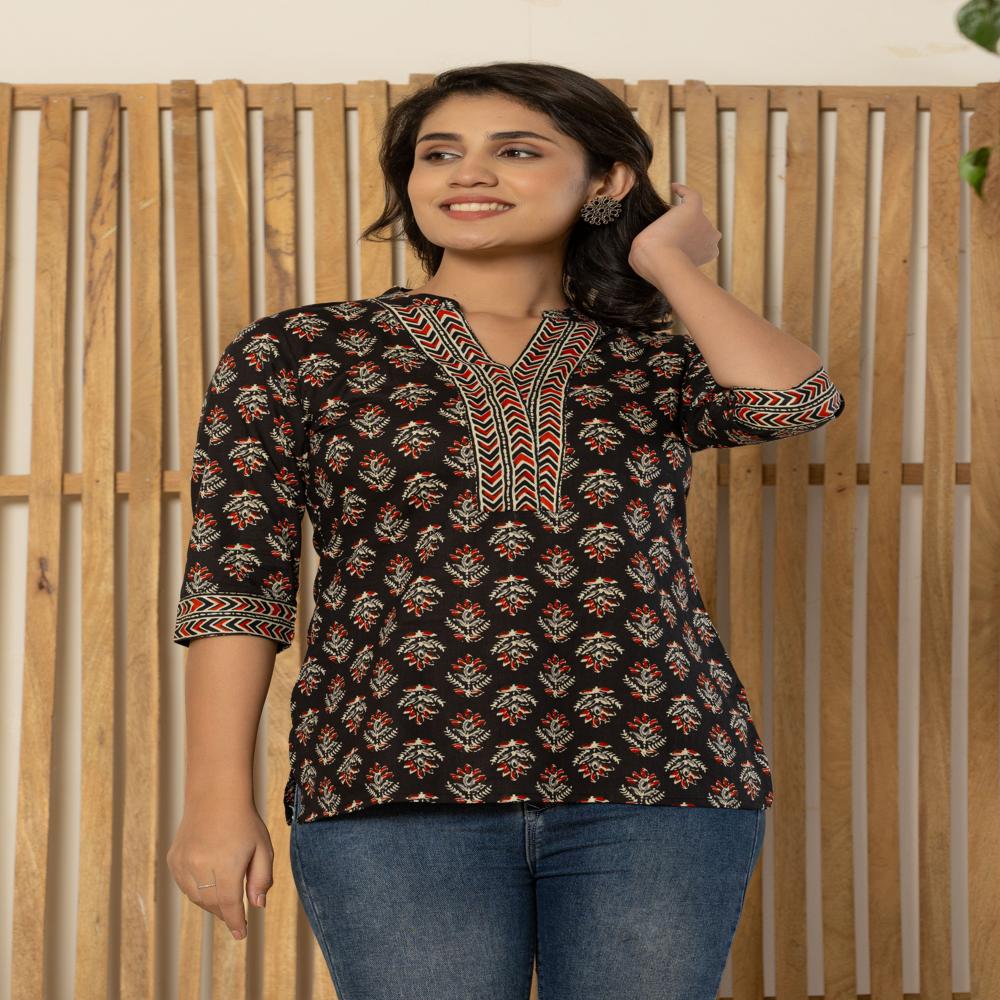 Black Cotton Short Kurti