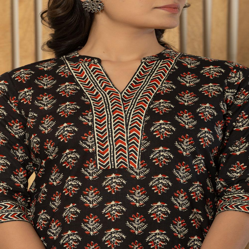 Black Cotton Short Kurti