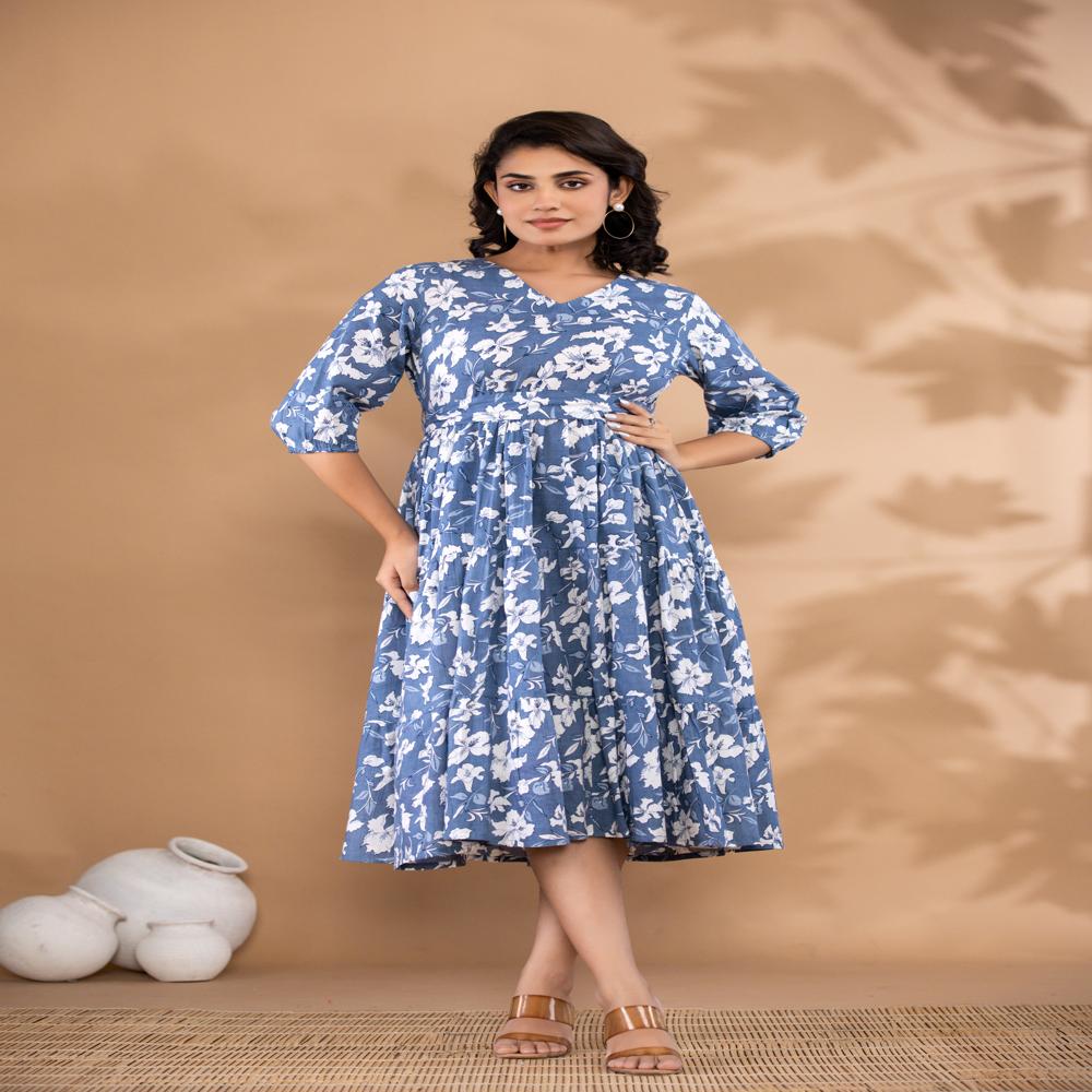 Grey Cotton One Piece Dress - Color: Multicolor