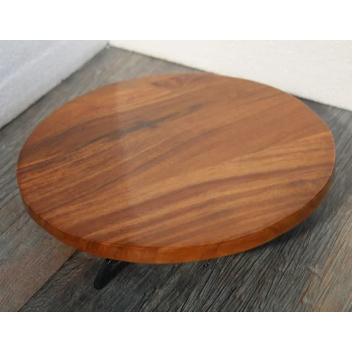 Brown Teak Wood Round Folding Table - Design: Plain