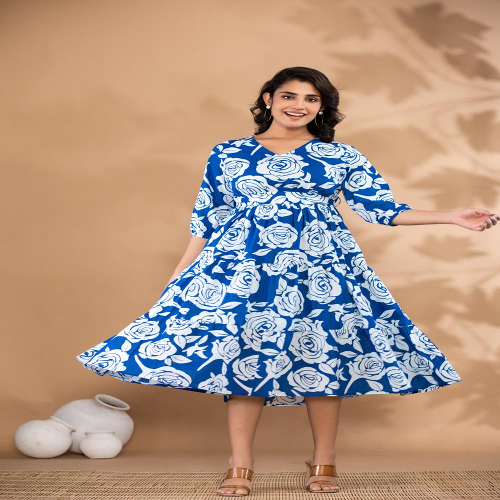 Blue Cotton One Piece Dress