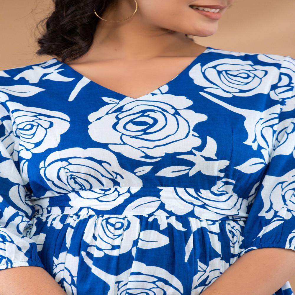 Blue Cotton One Piece Dress