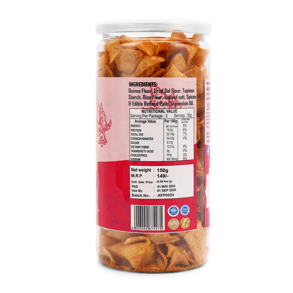 Quinoa Peri Peri Chips - Baked Quinoa Snacks, 150 Gm Bottle | Irresistible Spicy Flavor, Healthy Snacking Anytime, Convenient Packaging