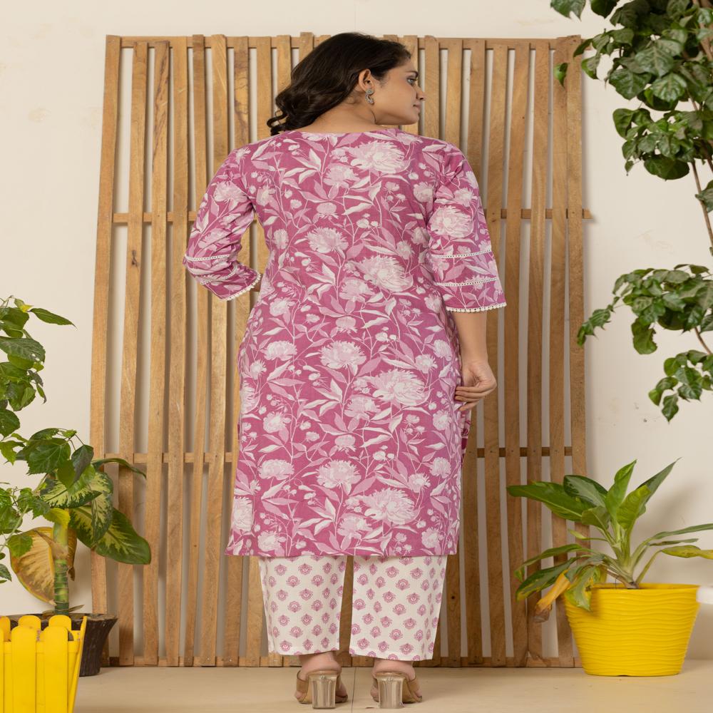 Pearly Purple Kurti Pant Set With Dupatta - Color: Multicolor