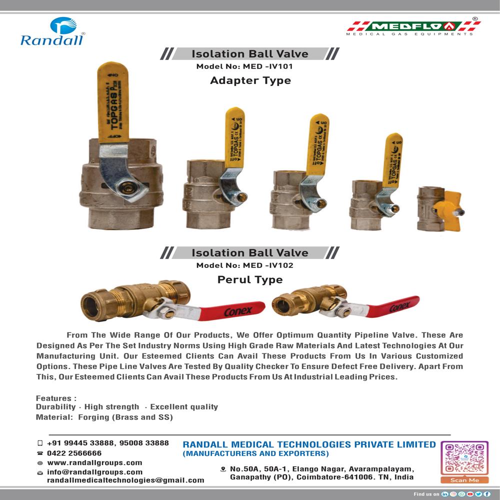 Pipeline Isolation Valves 12mm Adapter Type - Application: Industrial