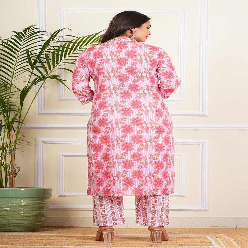Pink Lining Kurti Pant Set with Dupatta