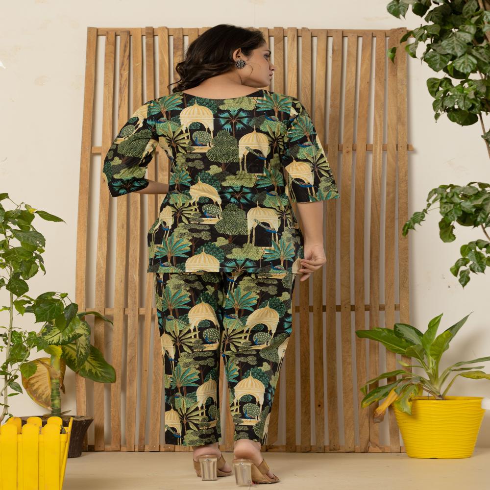 Black Jungle Print Night Suits Plus Size