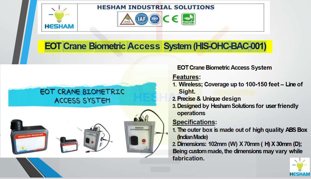 Eot Crane Biometric Access System
