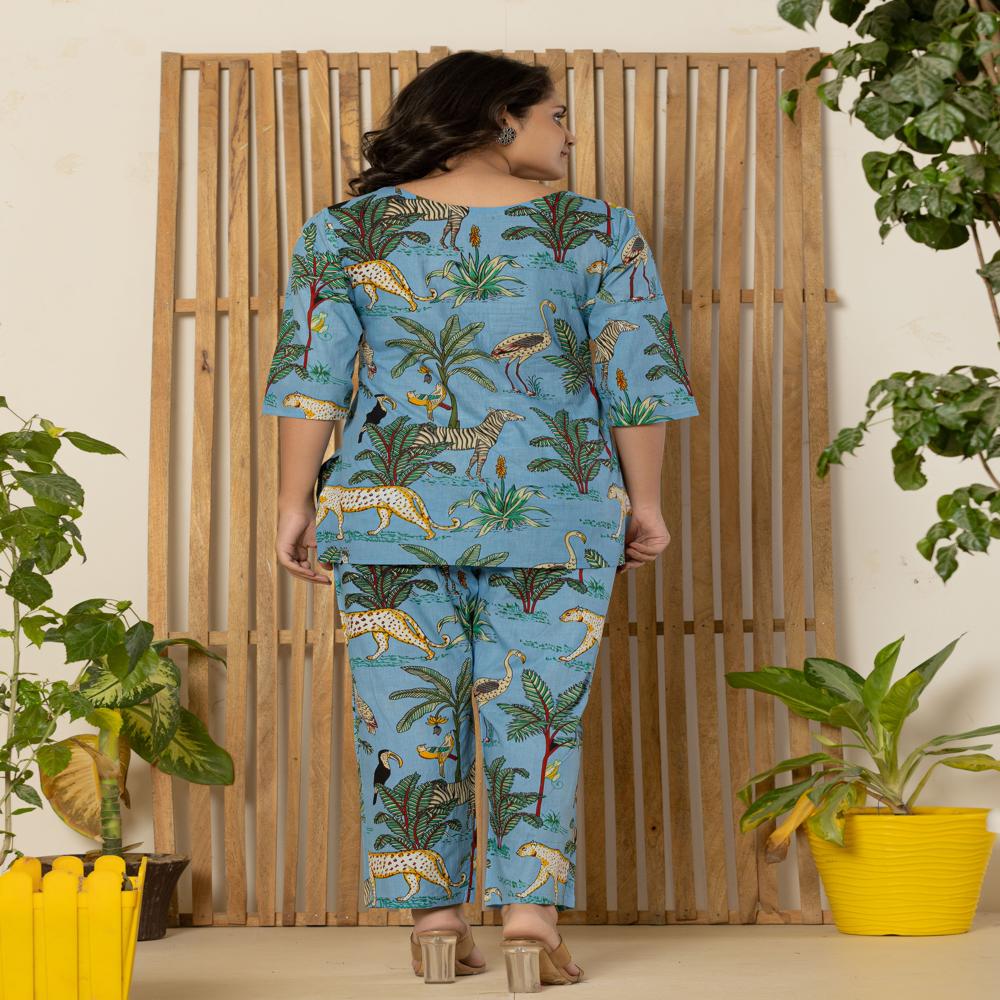 Blue Animal Print Night Suits