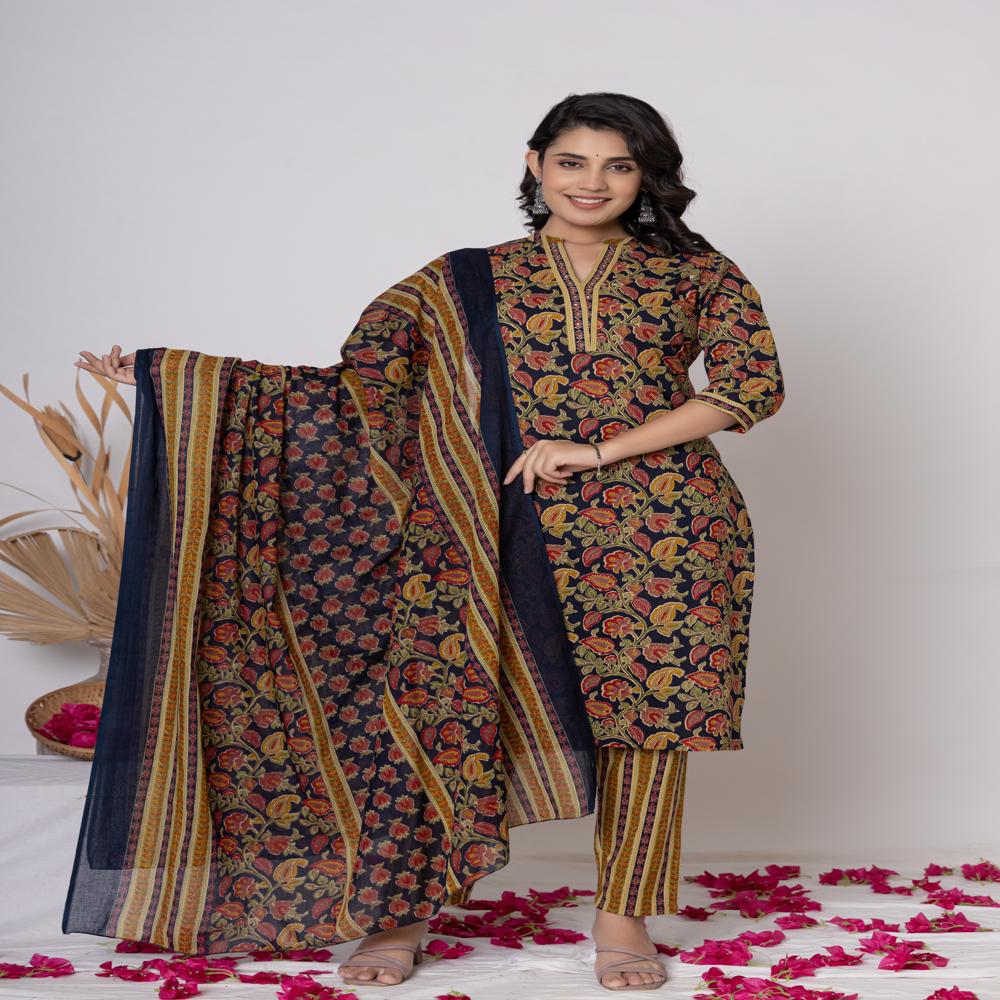 BLUE KURTI PANT SET WITH DUPATTA