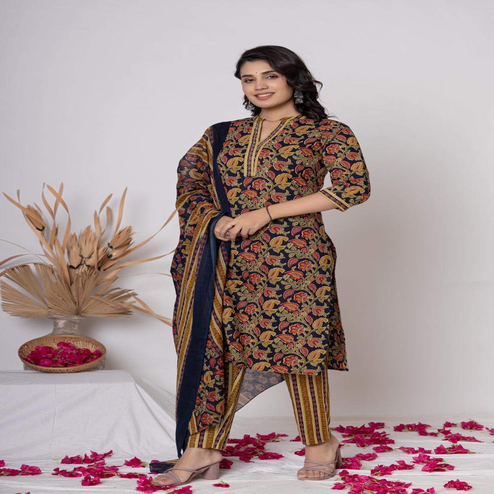 BLUE KURTI PANT SET WITH DUPATTA