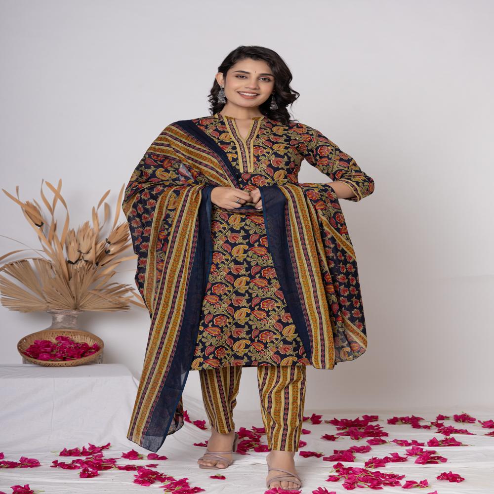 BLUE KURTI PANT SET WITH DUPATTA