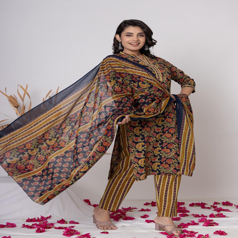 BLUE KURTI PANT SET WITH DUPATTA