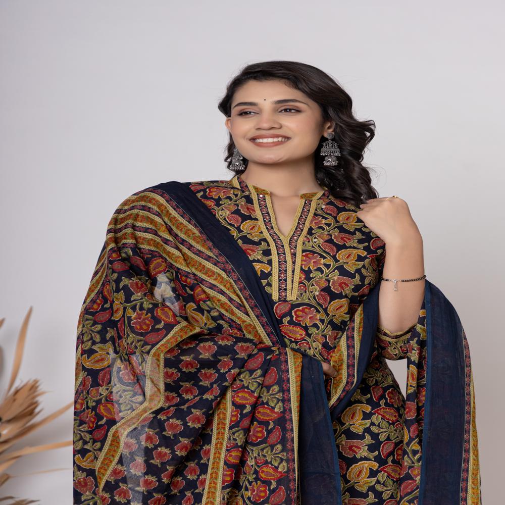 BLUE KURTI PANT SET WITH DUPATTA