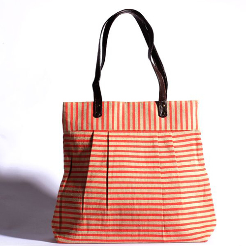 Juco Bag - Fabric & Wood, 12x15x5 Inches, Beige | Open Top Closure, Wooden Handle, Ideal For Carrying Personal Items & Documents