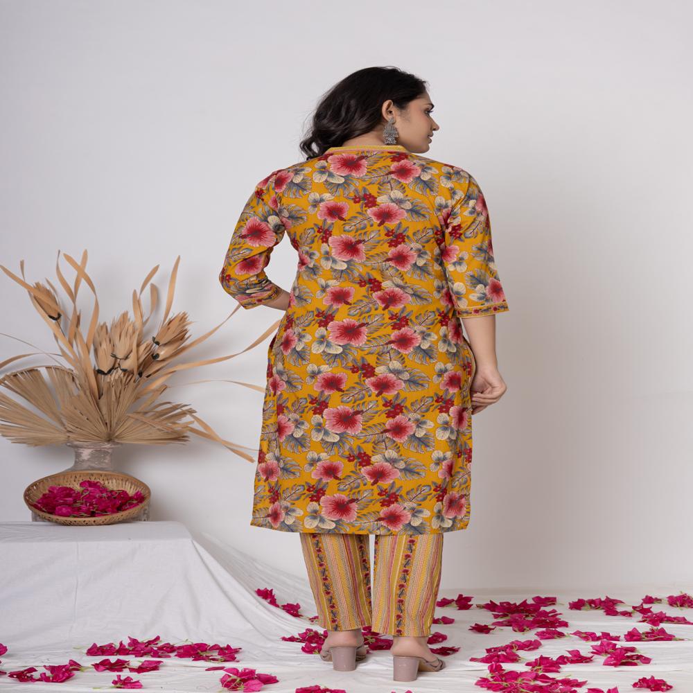 YELLOW KURTI PANT SET WITH DUPATAA