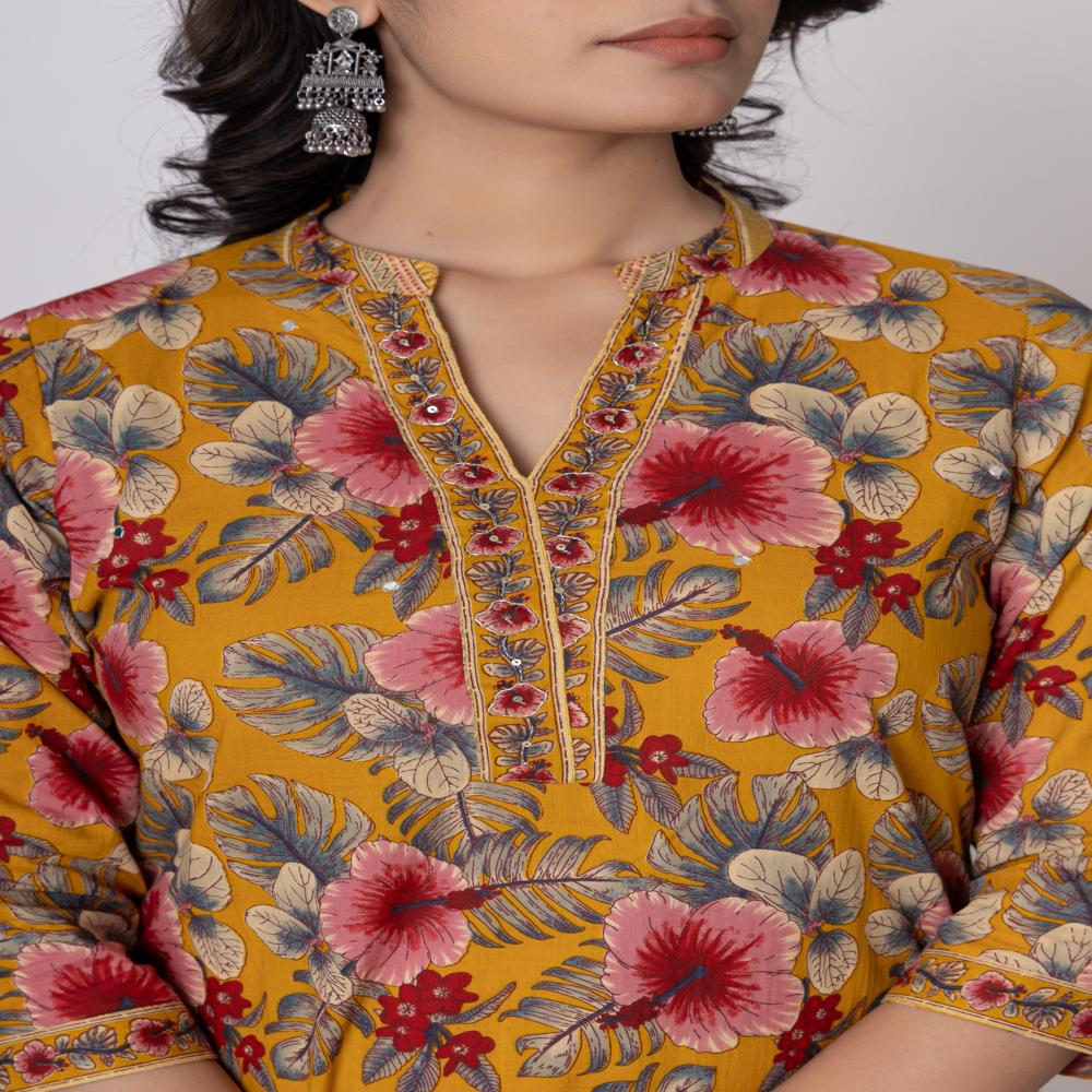 YELLOW KURTI PANT SET WITH DUPATAA