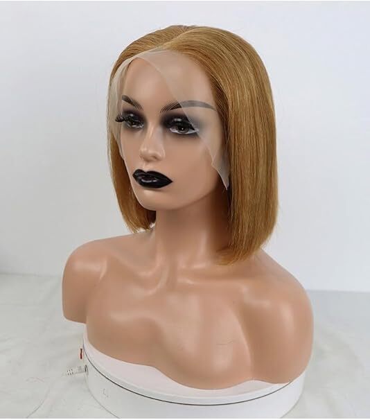Golden Color Hair 13x4 Frontal Lace Wig for Women, Lady, Gril, Glueless Wigs Human Hair ( 12 INCH)