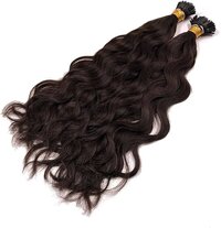 Remy Virgin Human Hair Extensions, I-TIP Hair  100 Stands, Brown Wavy Texture, for Women. ( 22 Inches)