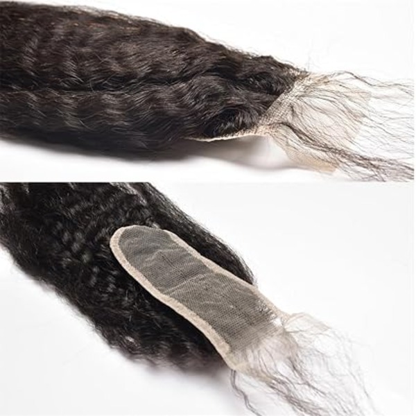 Premium Remy Hair Closure Natural Black With Baby Hair (10inch, 2x6 ks Yaki Closure)